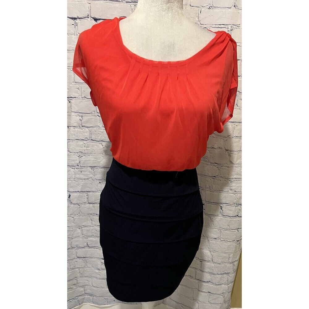 Enfocus Studio Women’s Red & Navy Blue Scoop Neck Split Sleeve Dress Size 8